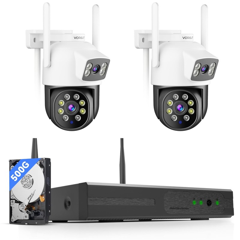 Wireless Security Camera System Outdoor, 2pcs 2K Dual Lens PTZ Auto Tracking …