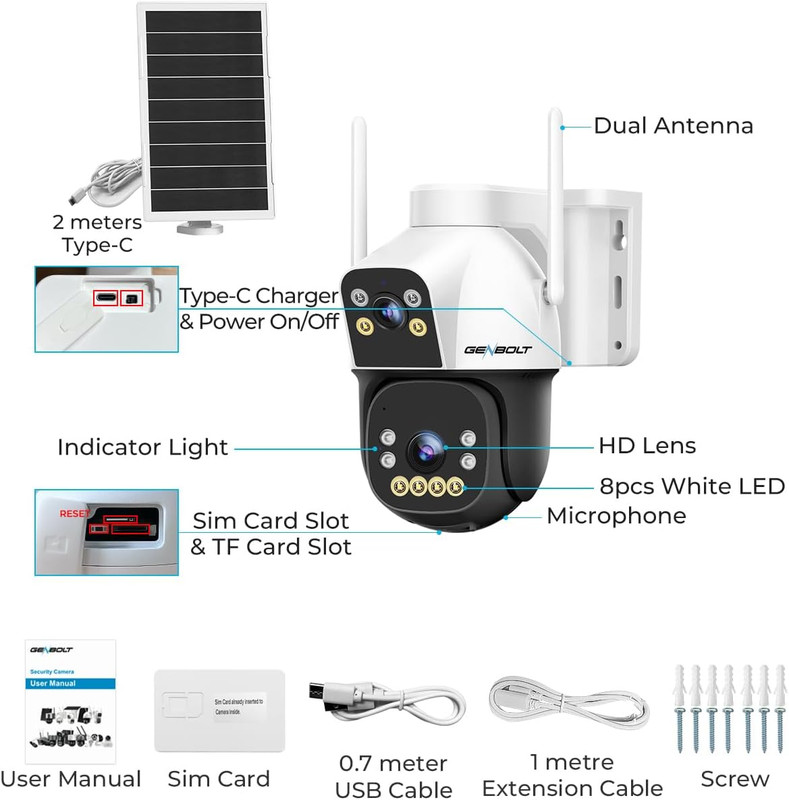 4G AOV Cellular Solar Security Camera Outdoor Wireless, 7/24 Recording 3MP+3MP N gallery