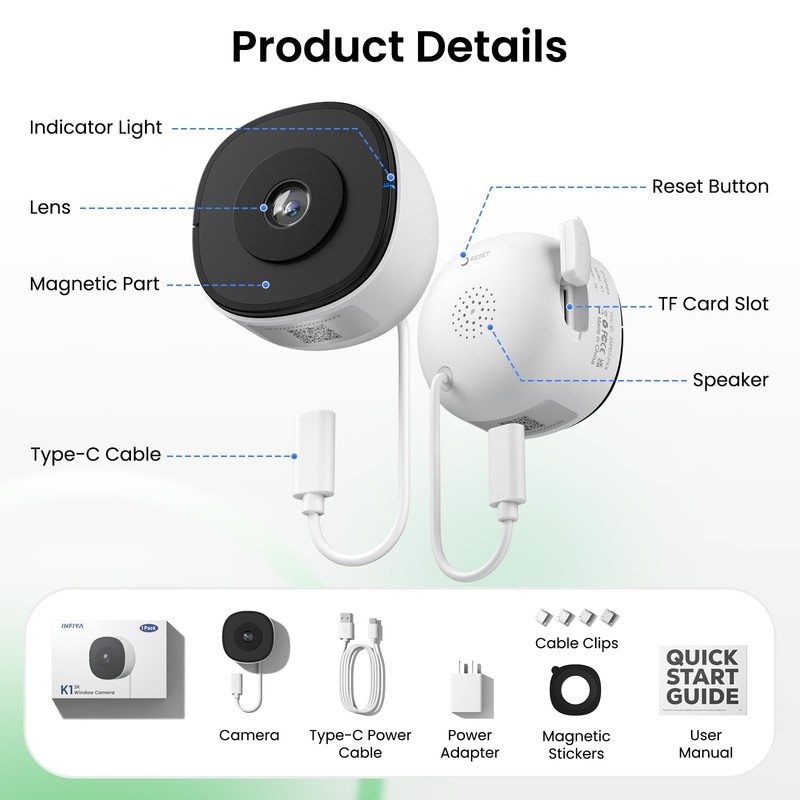 2K No Drill Window Camera-2 Pack 2.4Ghz & 5Ghz WiFi Dome Cameras for Home Sec... gallery