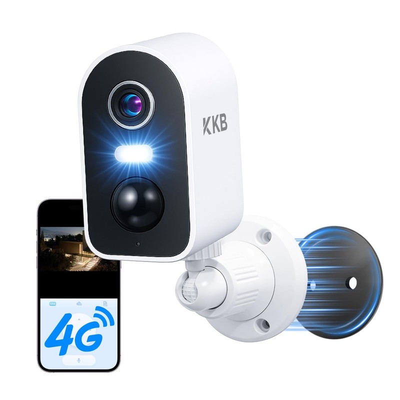 KKB 4G LTE Cellular Security Camera Magnetic, No WiFi 4G, White