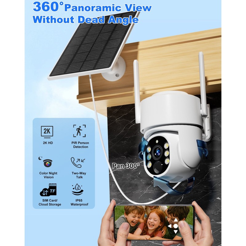 4G LTE Solar Security Camera Outdoor, No WiFi, 2K Video, PIR AI, 2-Way Audio gallery