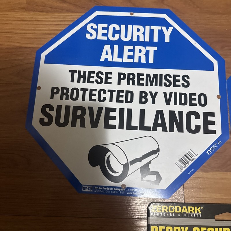 Decoy security Cameras and Two large Secuirty Alert signs gallery