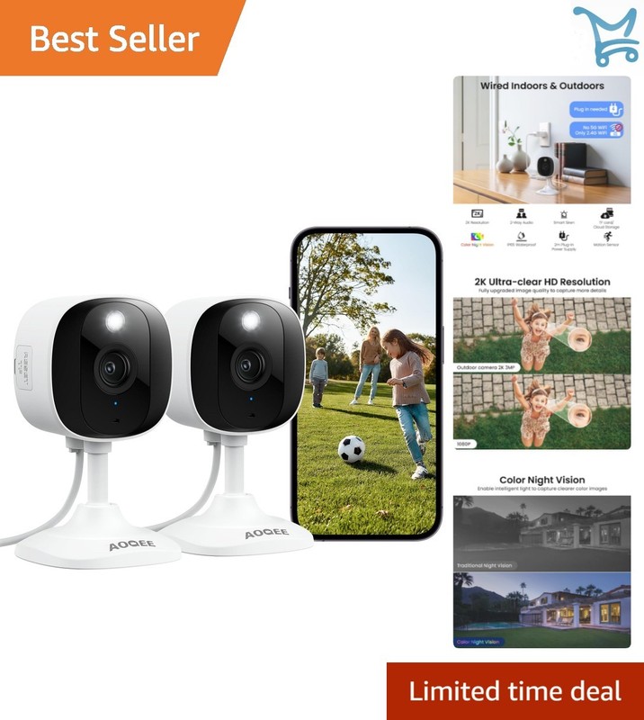2K Security Cameras Indoor Outdoor Waterproof Night Vision Wi-Fi 2 Pack