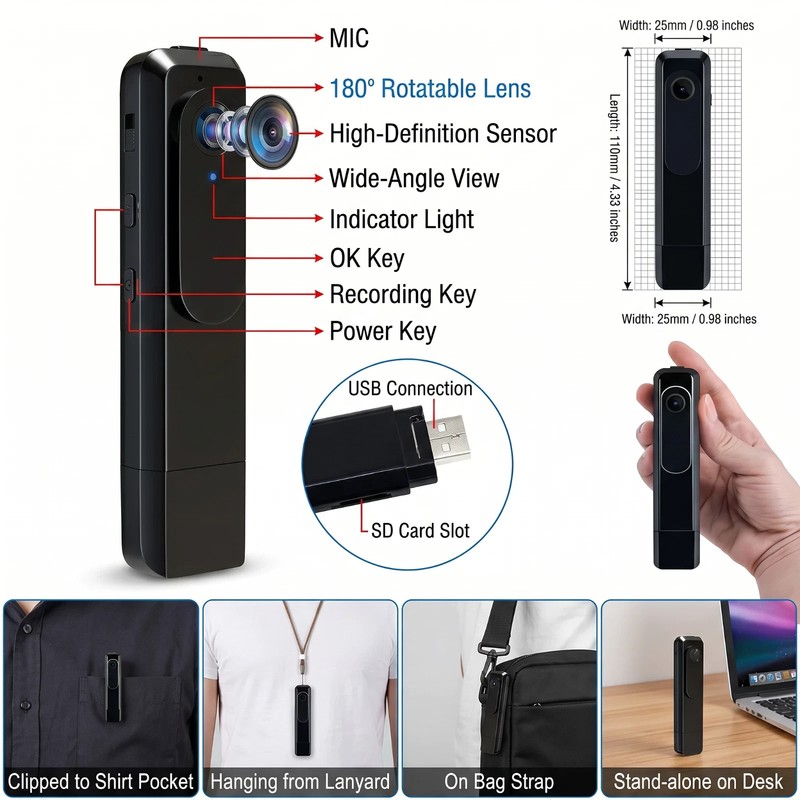 Mini Body Camera HD 1080P Portable Video Recorder Wearable Security Cam USB gallery