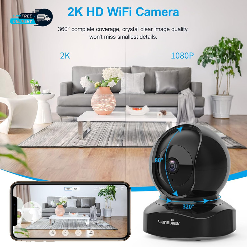 Cameras for Home Security, 2K IP Camera, Wifi Home Indoor Camera for Baby/Pet/Na gallery