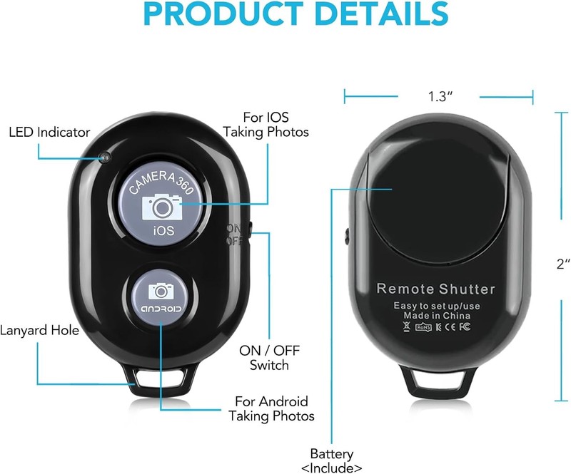 2 Pack Wireless Camera Remote Control - Wireless Remote for iPhone & Android Pho gallery