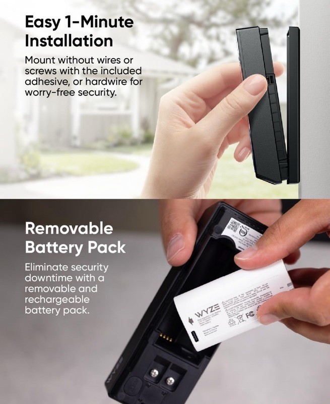 WYZE Wireless Duo Cam Video Doorbell (Chime Included), Battery Powered, 2K Full gallery