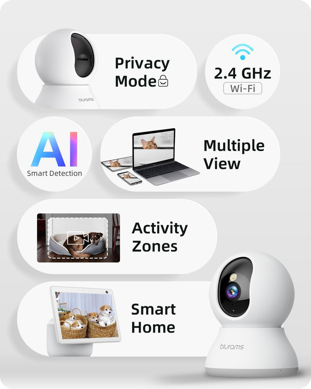 Security Camera 2K, Baby Monitor Dog Camera 360-Degree for Home Security W/Smar gallery