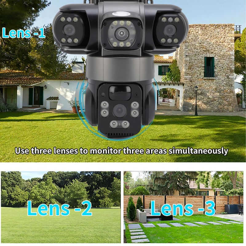4G Triple Lens Solar Security Camera Motion Detection Voice Alerts 2 Way Talk gallery