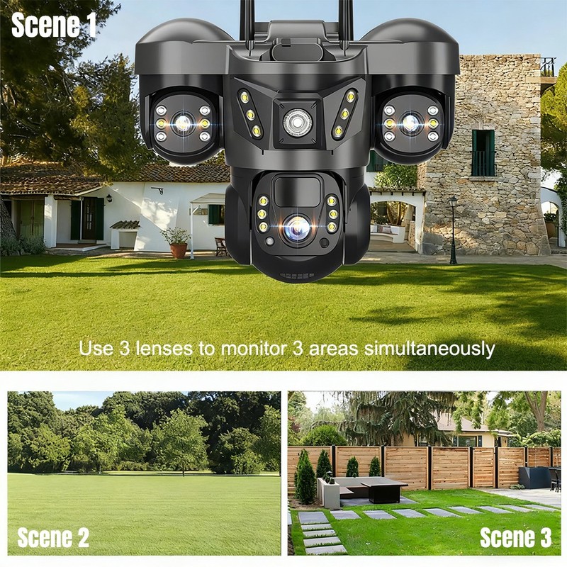 3 Lens Camara De Seguridad Solar Inalambricas Para Exterior Con Vision Nocturna gallery