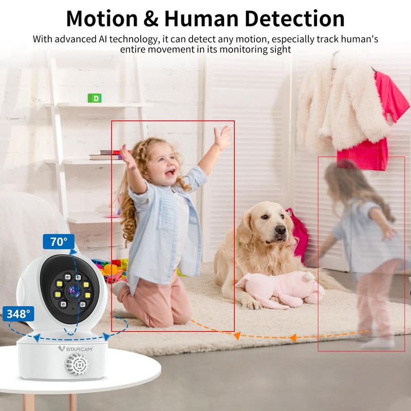 2K Indoor Security Camera with Smoke Detection, Pet Camera, 360° View, Motion... gallery