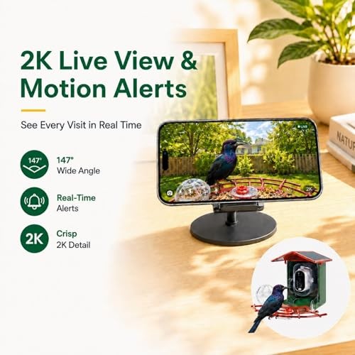 Bird Feeder with Camera, 2K HD 147° Wide Angle, Live View, Solar Powered, IP65 gallery