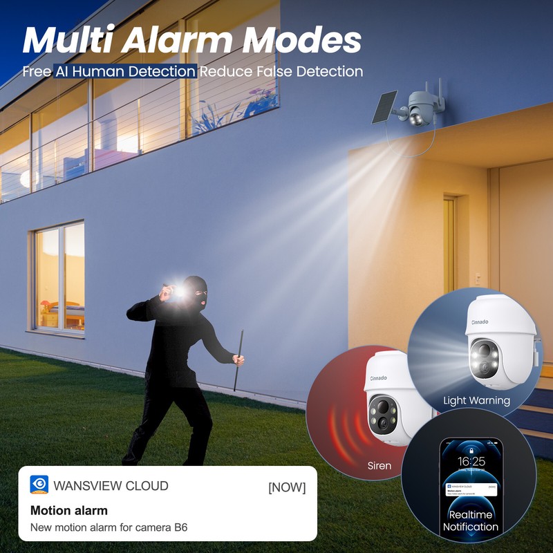 Cinnado 2K 4MP Solar Powered Security Camera Wireless Outdoor AI Detection IP65 gallery