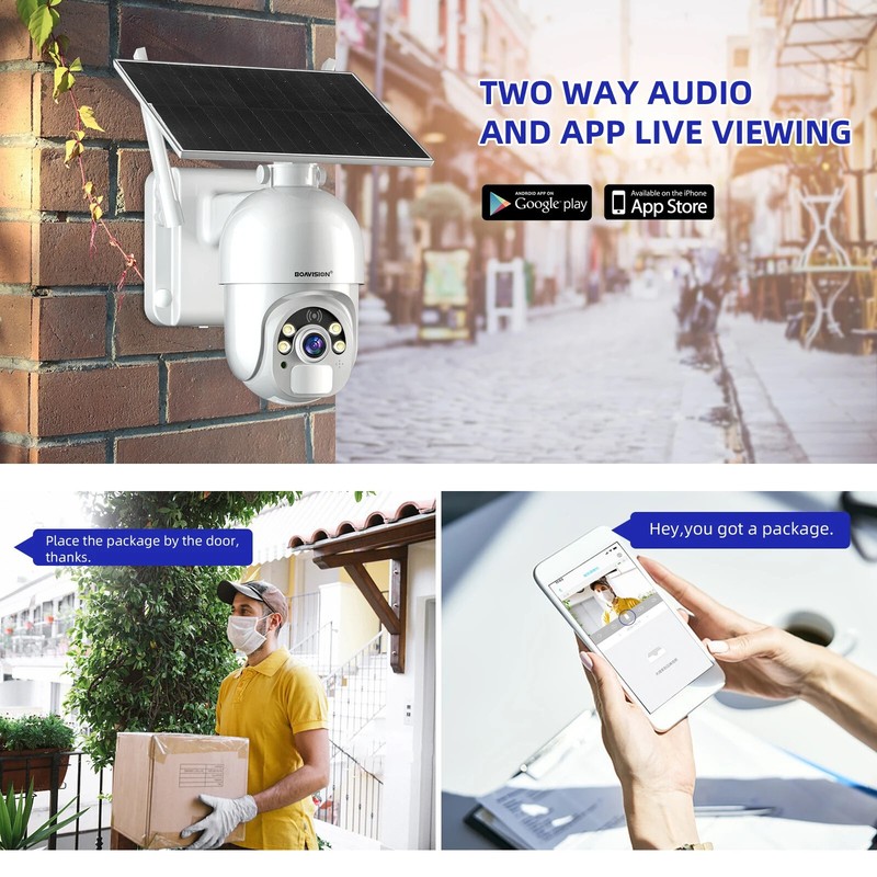 4G LTE Cellular Security Camera Outdoor Solar Camera, PTZ 360° View +64G SD Card gallery