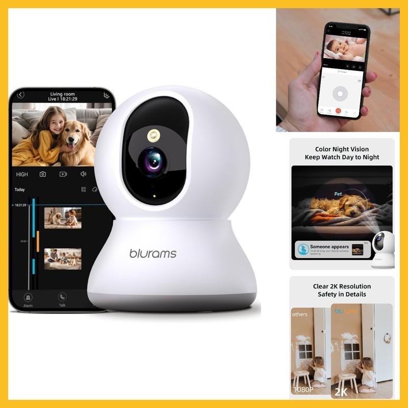 Security Camera 2K, blurams Baby Monitor Dog Camera 360-degree for Home Security