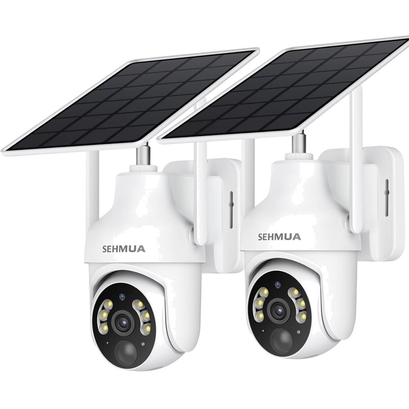 2K Solar Security Cameras Wireless Outdoor, 2 Pack 360° View Pan/Tilt WiFi Se…