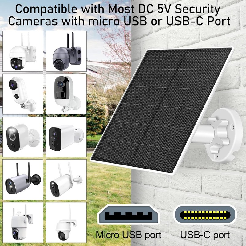 10W Waterproof 5V USB C Micro USB Wireless Security Camera Solar Panel Charger gallery