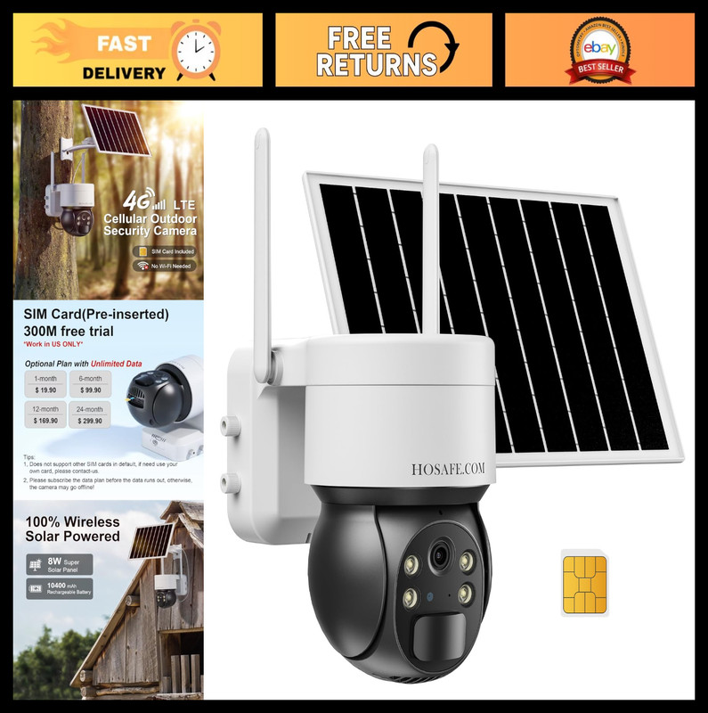 4G LTE Wireless Security Camera, No Internet/WiFi Needed, Solar PTZ 2K HD, PIR S