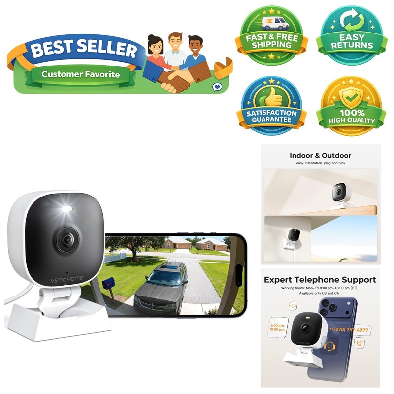 Instant Setup 2K Home Security Camera with Color Night Vision & Motion Alerts