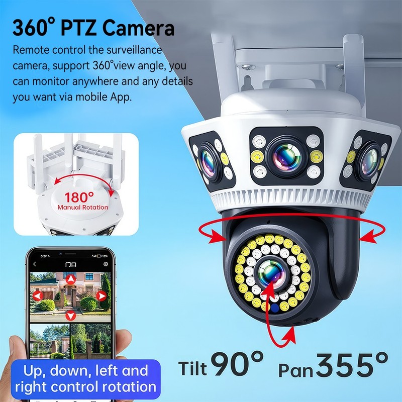 HD Outdoor WiFi IP Camera Triple Lens CCTV PTZ Security Home IR Cam Night Vision gallery