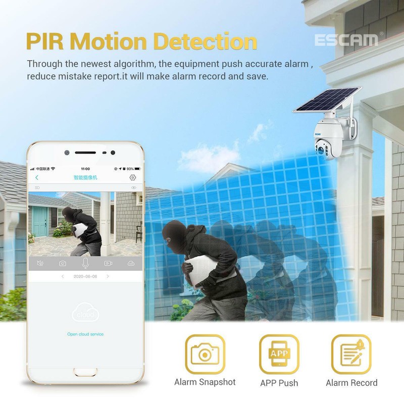 1080P WIFI PIR Alarm PTZ Camera With Solar Panel Two Way Audio Intercom gallery