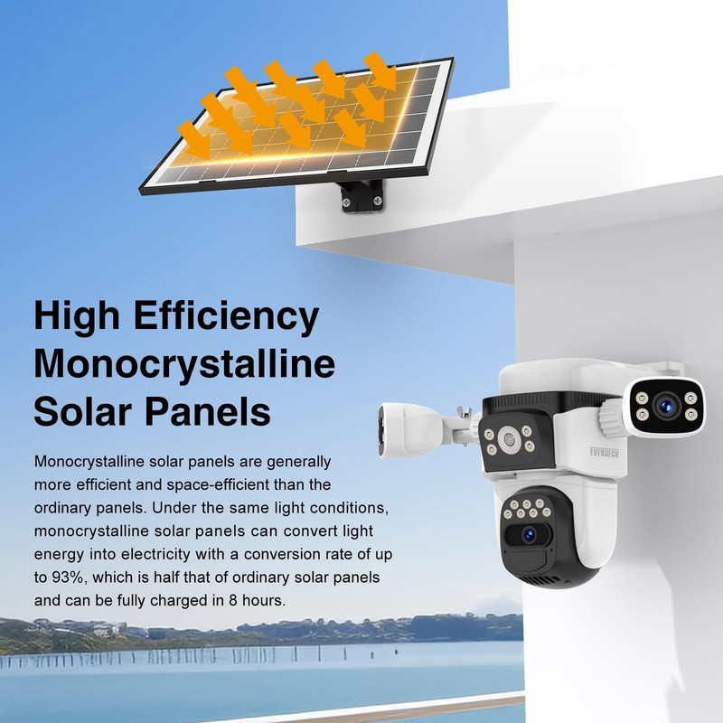 Solar Wireless Triple Lens WiFi PTZ Security Camera, Three Cameras in One, Si... gallery
