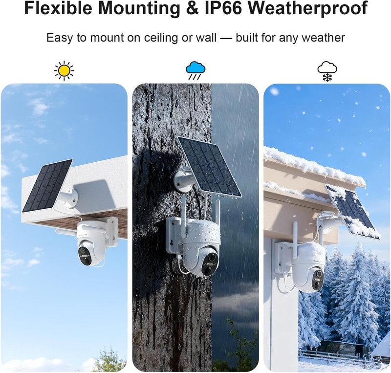 Wireless Solar Security Camera 360° View, 2K Night Vision, AI Detection gallery