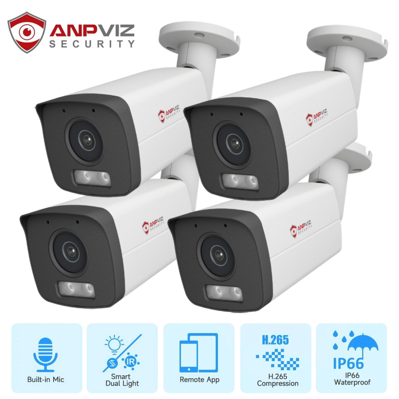 Anpviz 4Pack 4MP PoE Security IP Camera Color Night Vision Outdoor/Indoor Audio