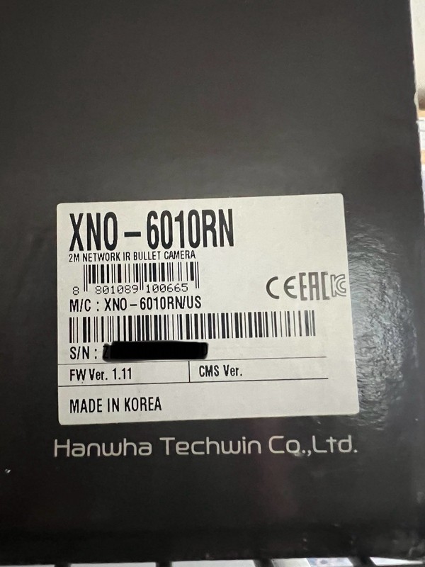 Hanwha XNO-6010RN X-Series 2M IR Bullet Camera NEW (2RR136)