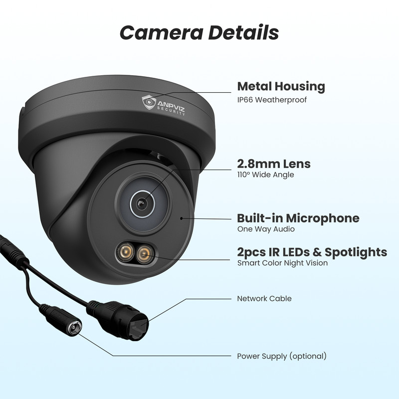 8MP PoE IP Color Night Vision Camera Outdoor/Indoor Metal Housing 2.8mm Black AI gallery