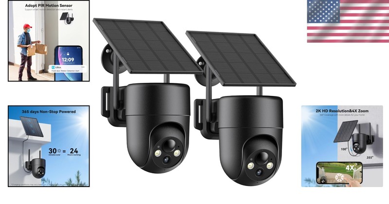 Easy Install Solar Security Cameras 2-Pack - 2K Resolution & 360° Viewing Angle gallery