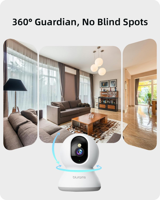 Security Camera 2K, Baby Monitor Dog Camera 360-Degree for Home Security W/Smar gallery