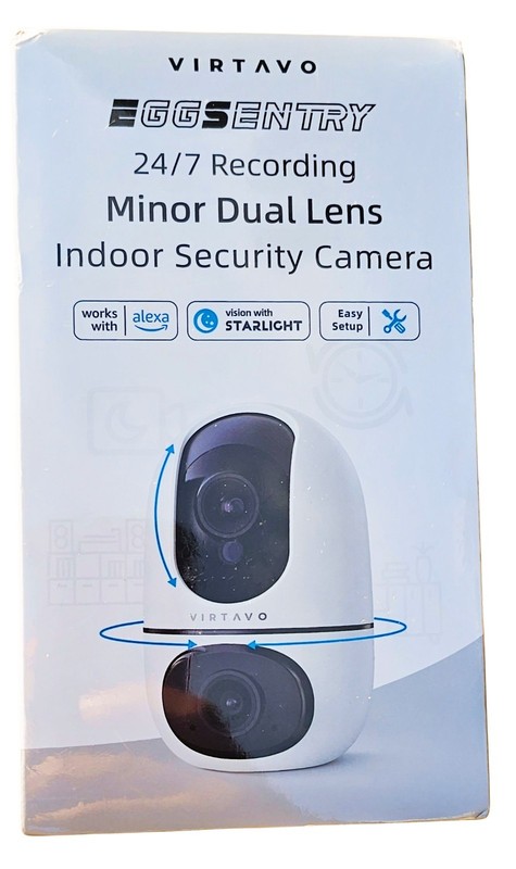2 Pack virtavo XD1 Indoor Security WiFi Video Camera, Wireless, Dual-Lens 360°