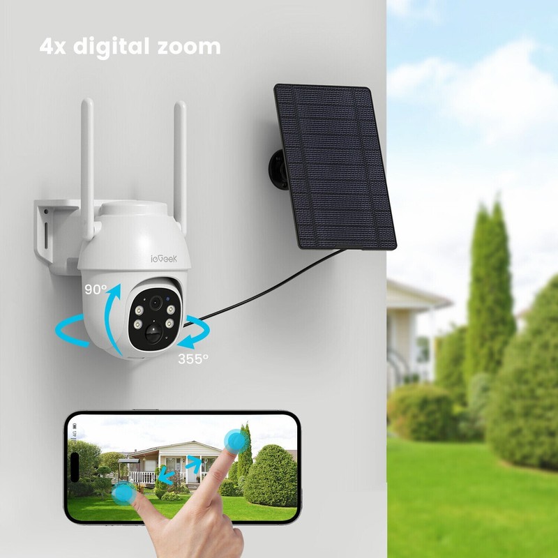 ieGeek Outdoor 4G Lte Solar Security Camera Wireless 2K Home Battery CCTV IR Cam gallery