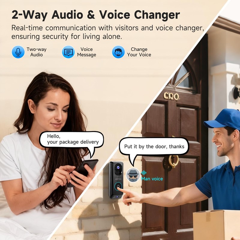 2K Dual Lens Video Doorbell Camera Wireless with Chime, 64GB SD Card, Voice C... gallery