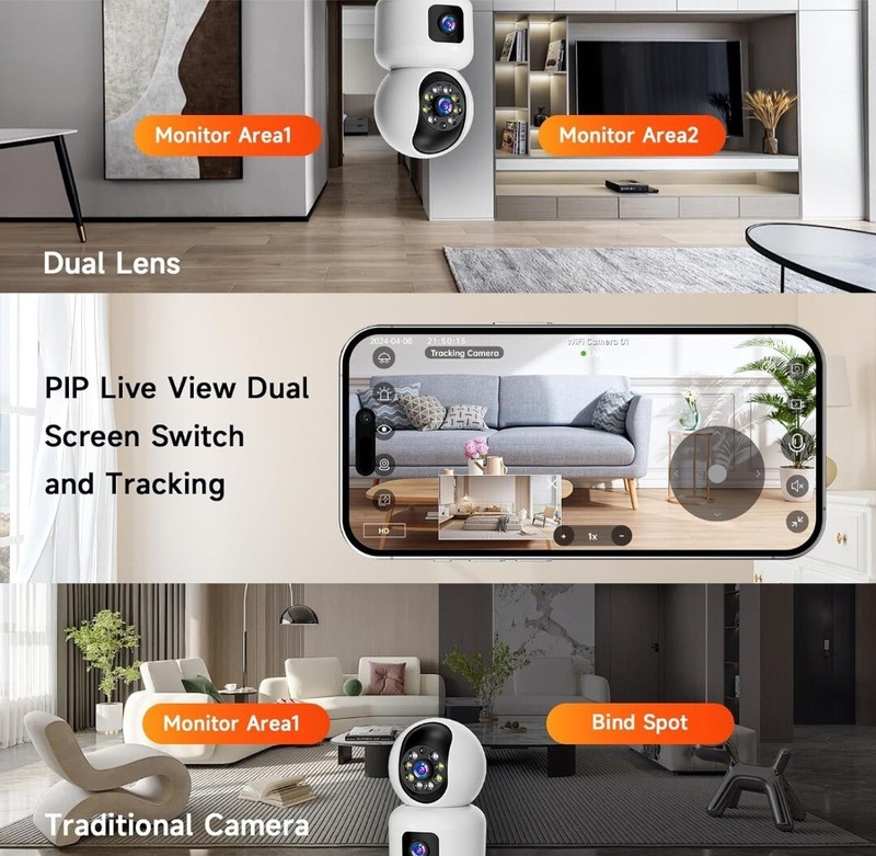 Hawkray 360 Dual Lens Smart AI Household Security Camera 1080P WiFi Camera
