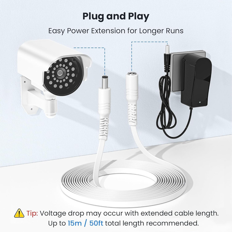 12V DC Extension Cable 20Ft 2Pack,Flat 5.5Mm X 2.1Mm 22 AWG Power Supply Extende gallery
