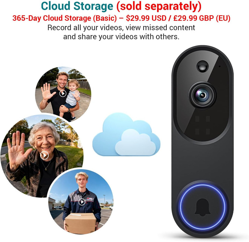 1080P Smart Video Doorbell Camera Wireless, Doorbell Receiver Included, Live Vie gallery