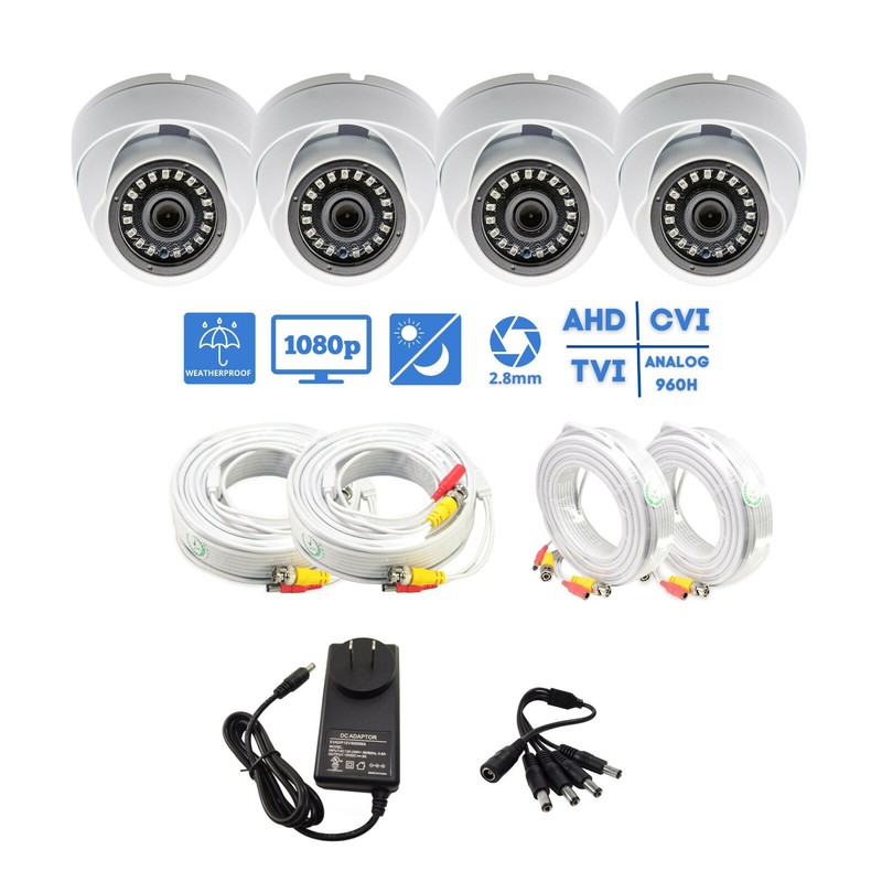 4 HD Outdoor Indoor Dome Security Camera with Power Supply and Video Power Cable