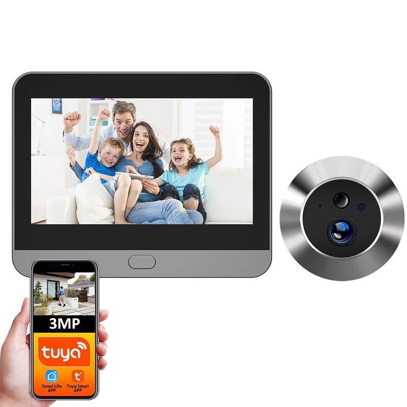 Tuya WiFi Smart Peephole Door Camera 3MP 140° Wide Angle 4.3″ LCD Viewer PIR