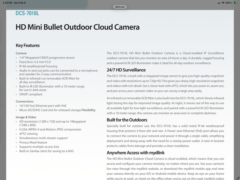 DCS-7010l D-link Outdoor HD POE Bullet Camera gallery