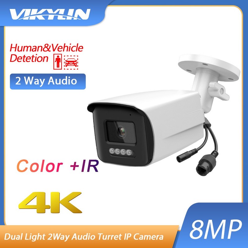 Vikylin 4K 8MP IR Bullet IP Camera POE Outdoor CCTV Two-Way Audio Surveillance