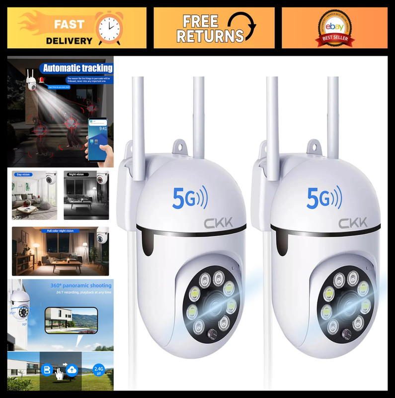 1080P Outdoor Security Camera 2MP PTZ WiFi, 360° Pan/Tilt, Color Night Vision, M
