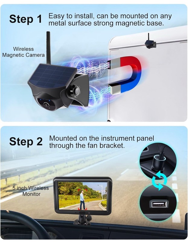 AI Magnetic Solar Wireless Backup Camera: Pedestrian & Vehicle Detection, 1-M... gallery