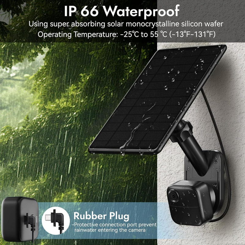 6W Solar Panel for Blink Cameras with 360° Adjustable Mount, IP66 Waterproof gallery