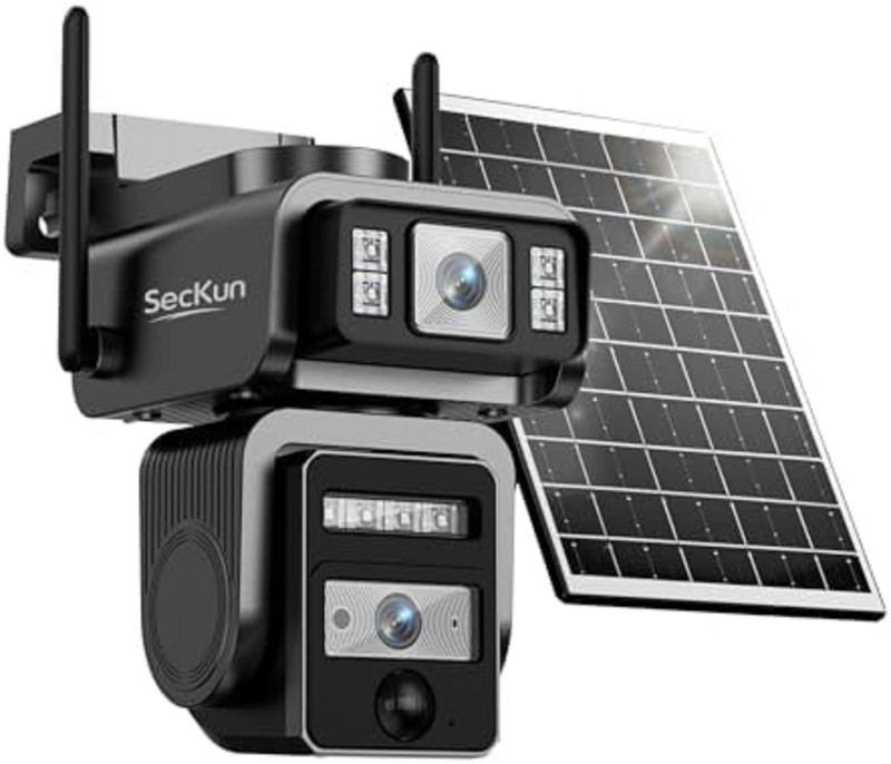 SecKun AJ19 Outdoor Solar Wireless Home Security Camera, 2.4GHz WiFi, Dual Le…