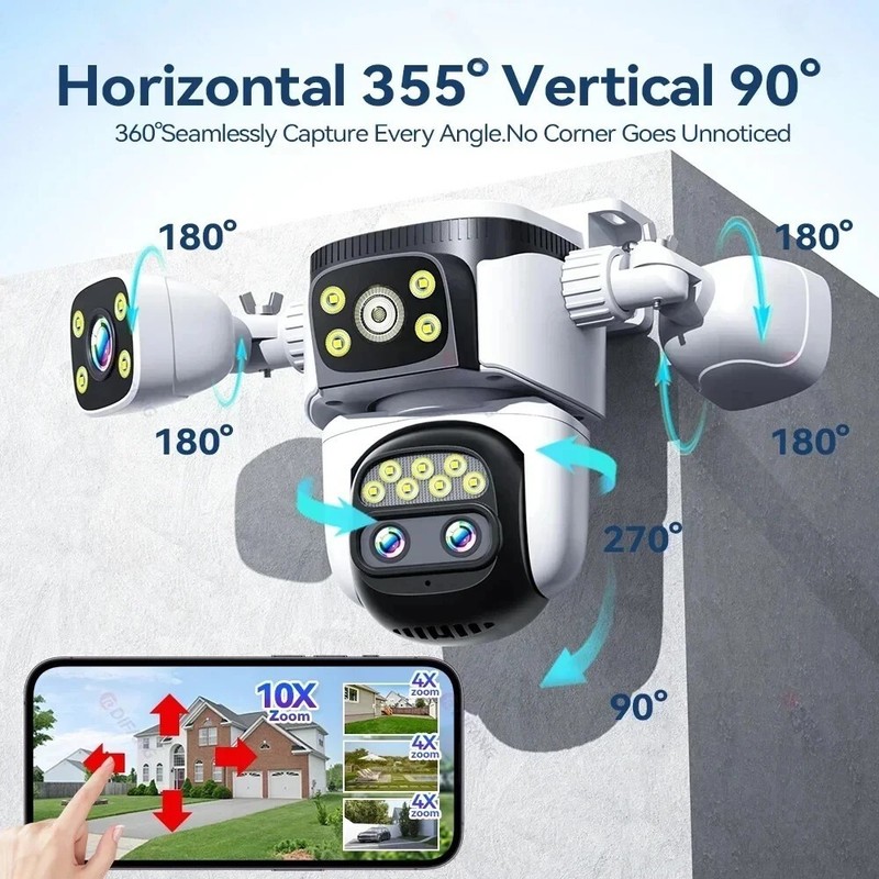 10K 20MP Outdoor Security Camera CCTV 10X Zoom 4 Lens PTZ WiFi Camera +64GB Card gallery