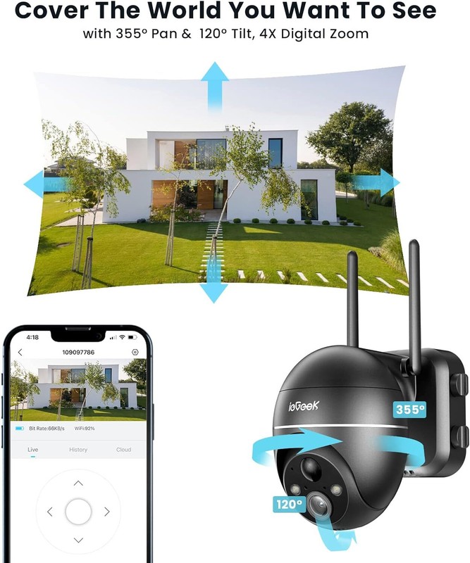 Wireless Outdoor Security Camera Solar Powered, 360° PTZ with Spotlight & Siren gallery