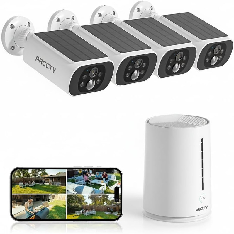 Solar Security Cameras Wireless Outdoor, 4 Cam-Kit, 4MP Solar Security Camera Wi
