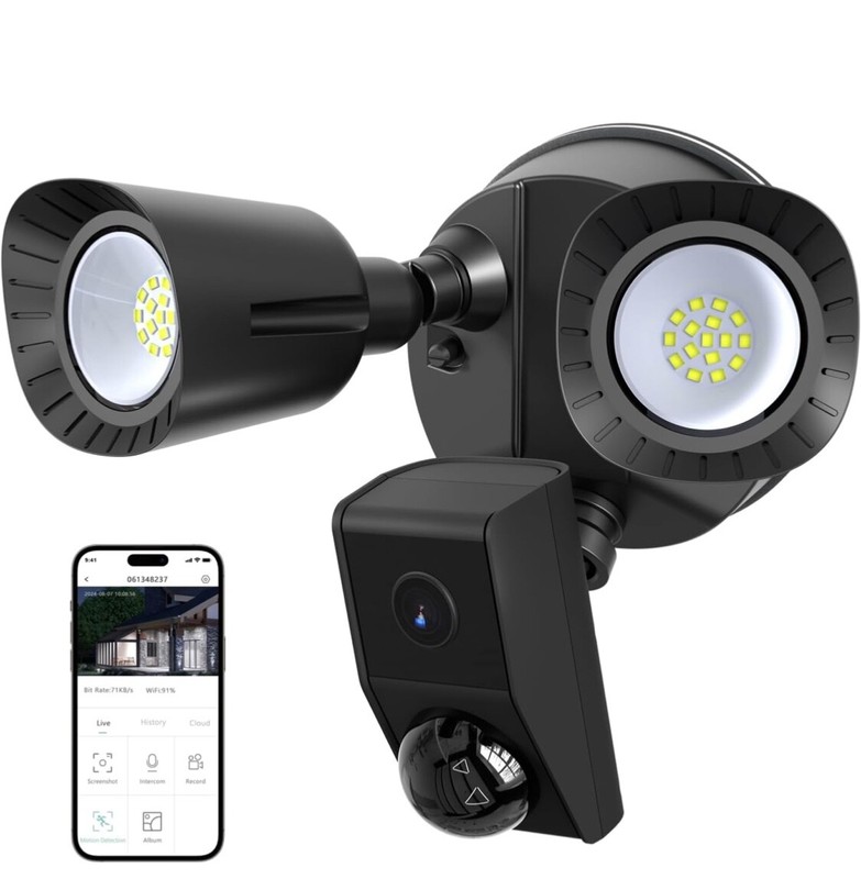 R.W.FLAME Floodlight Camera, 1650LM LED, 2K HD Outdoor Security Camera, 2 Way Au